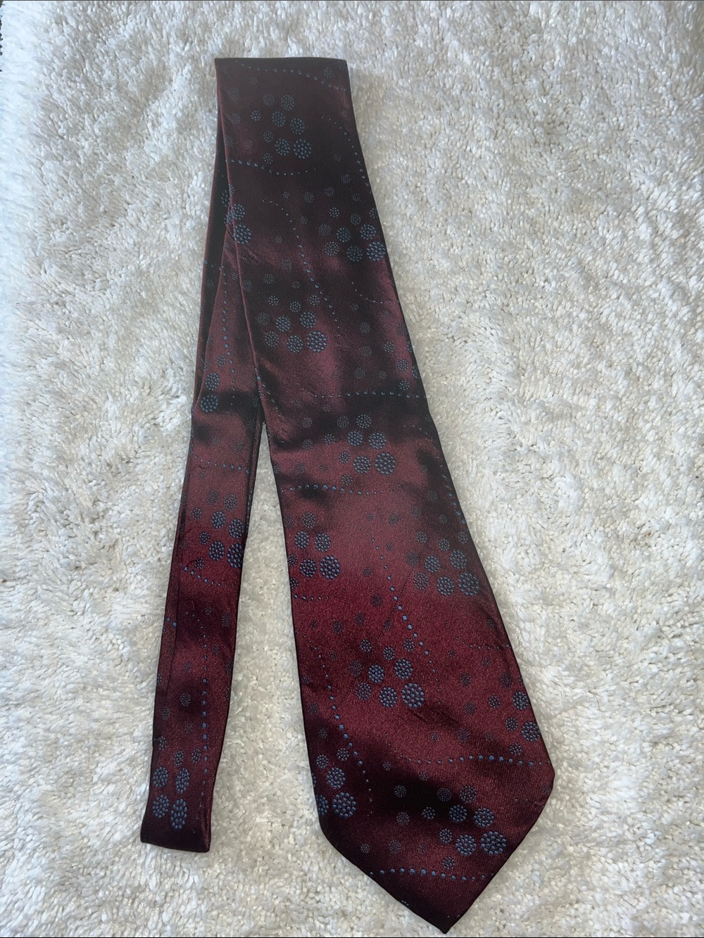 Giorgio Armani Burgundy Tie with Navy Dot Floral Motif